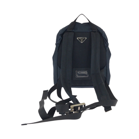 PRADA Backpack Nylon Navy SilverMetal Backpack Backpack Test Triangle With logo Women Used Authentic