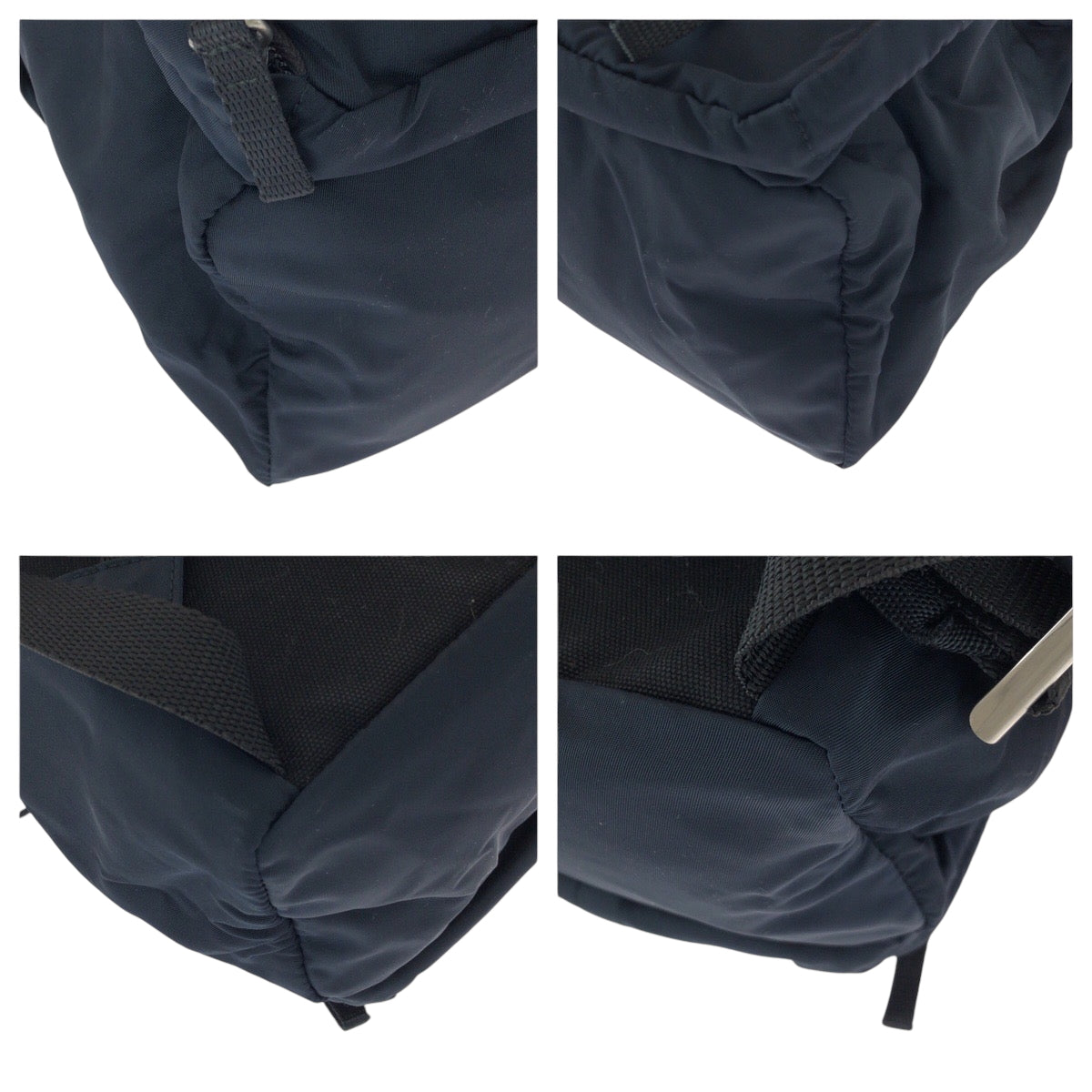 PRADA Backpack Nylon Navy SilverMetal Backpack Backpack Test Triangle With logo Women Used Authentic