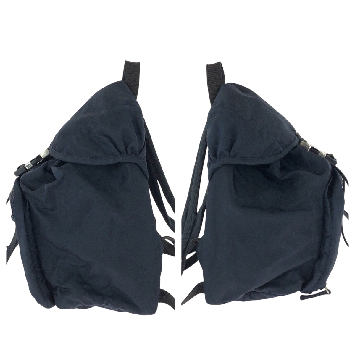 PRADA Backpack Nylon Navy SilverMetal Backpack Backpack Test Triangle With logo Women Used Authentic