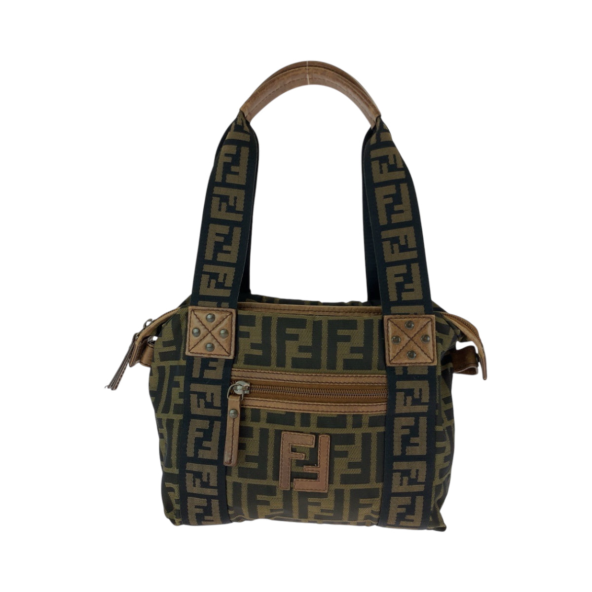 FENDI Handbag canvas Brown Gold Metal Handbag Shoulder Bag Zucca Women Used Authentic