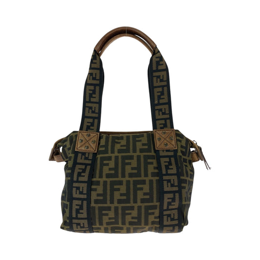 FENDI Handbag canvas Brown Gold Metal Handbag Shoulder Bag Zucca Women Used Authentic