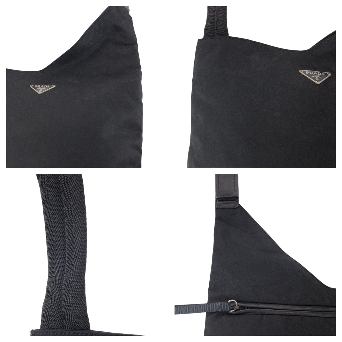 PRADA Shoulder Bag Nylon Black SilverMetal Shoulder Bag Sacoche Test Triangle With logo Women Used Authentic