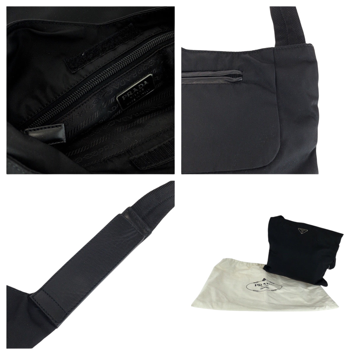 PRADA Shoulder Bag Nylon Black SilverMetal Shoulder Bag Sacoche Test Triangle With logo Women Used Authentic