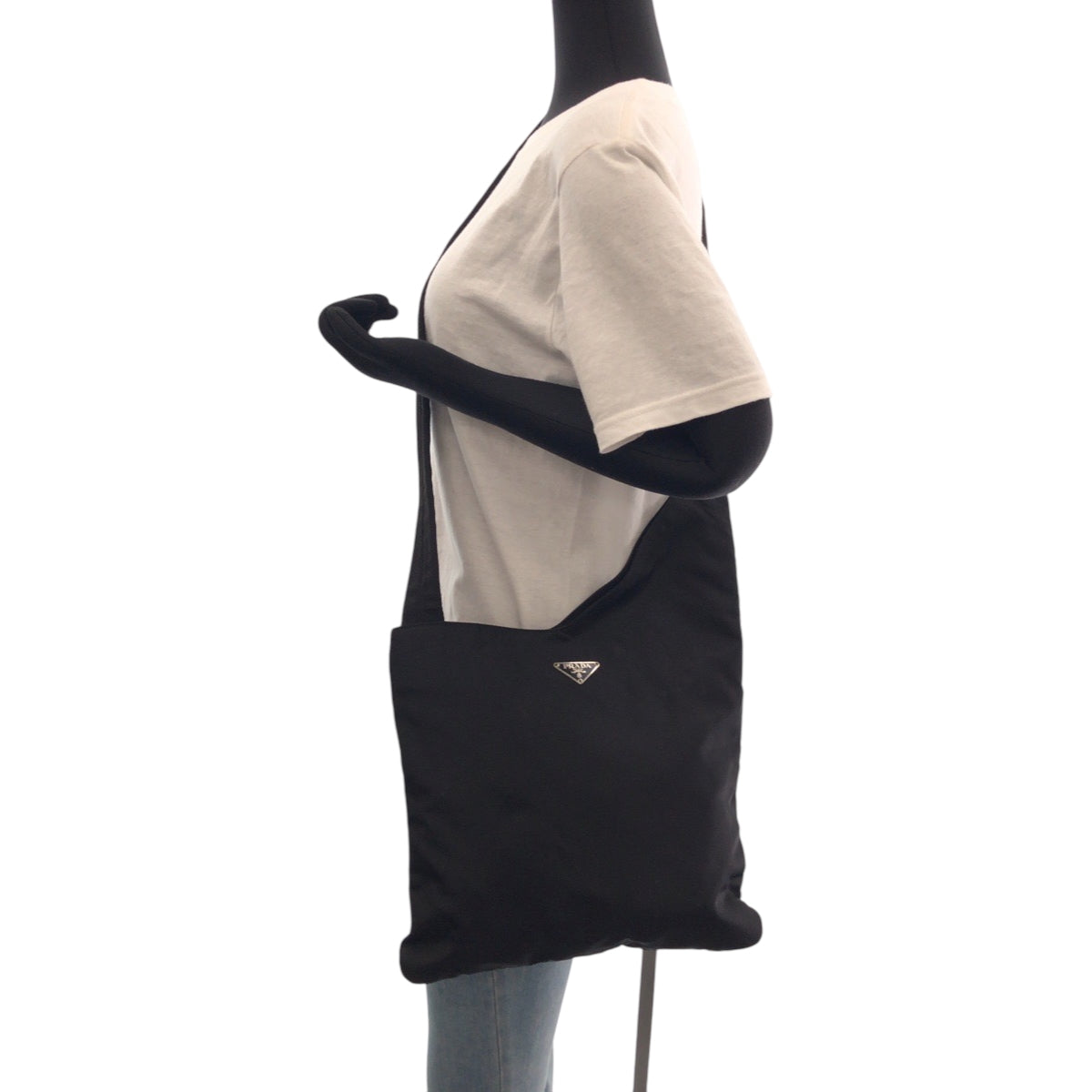 PRADA Shoulder Bag Nylon Black SilverMetal Shoulder Bag Sacoche Test Triangle With logo Women Used Authentic