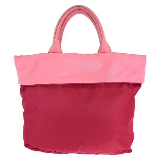 PRADA Tote Bag Nylon Red pink Tote Bag Shoulder Bag 2way Test Triangle With logo Women Used Authentic