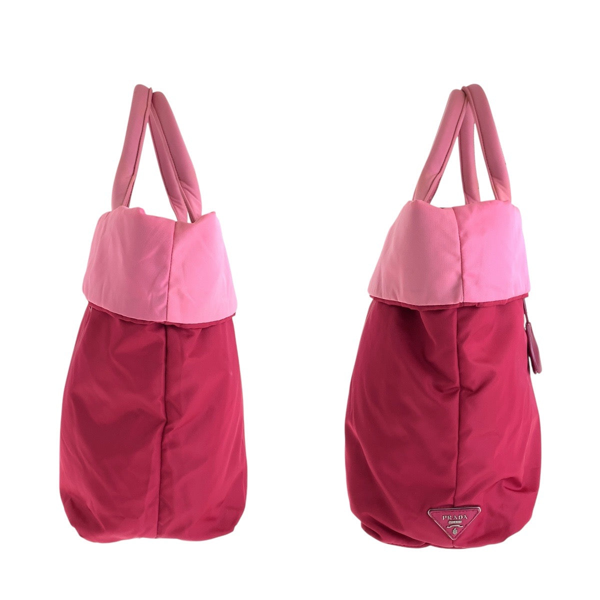 PRADA Tote Bag Nylon Red pink Tote Bag Shoulder Bag 2way Test Triangle With logo Women Used Authentic