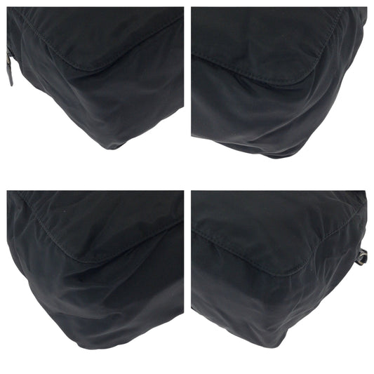 PRADA Handbag Nylon Black SilverMetal Handbag Tote Bag Test Triangle With logo Women Used Authentic