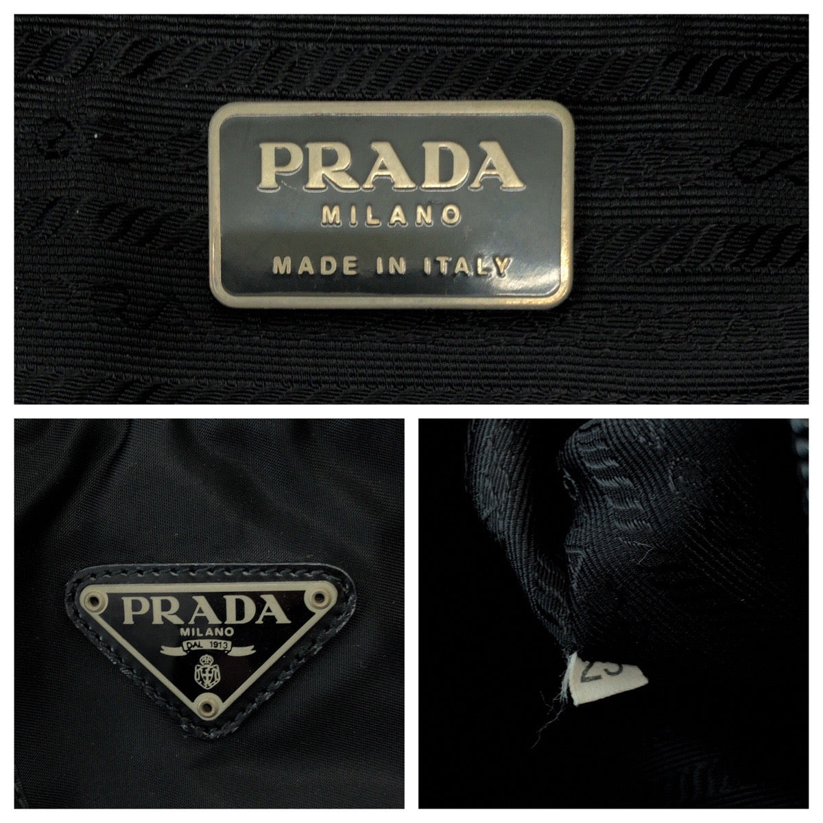 PRADA Handbag Nylon Black SilverMetal Handbag Tote Bag Test Triangle With logo Women Used Authentic