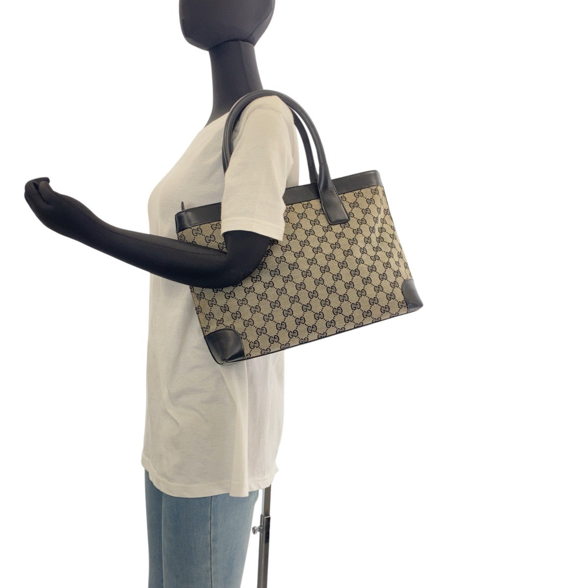 GUCCI Tote Bag 002 1119 GG canvas, leather gray black black Tote Bag Shoulder Bag Women Used Authentic