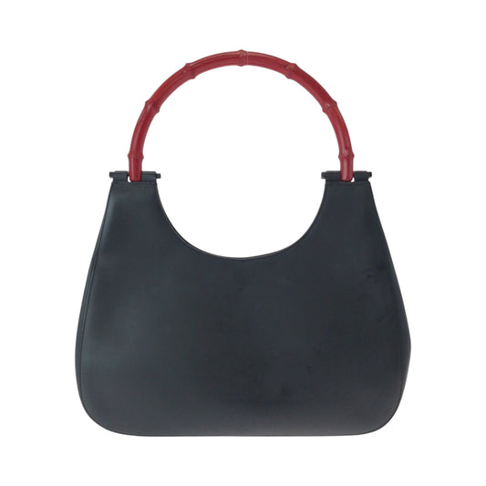 GUCCI Shoulder Bag 001 3739 leather Black black red One Shoulder Bag Bamboo Women Used Authentic