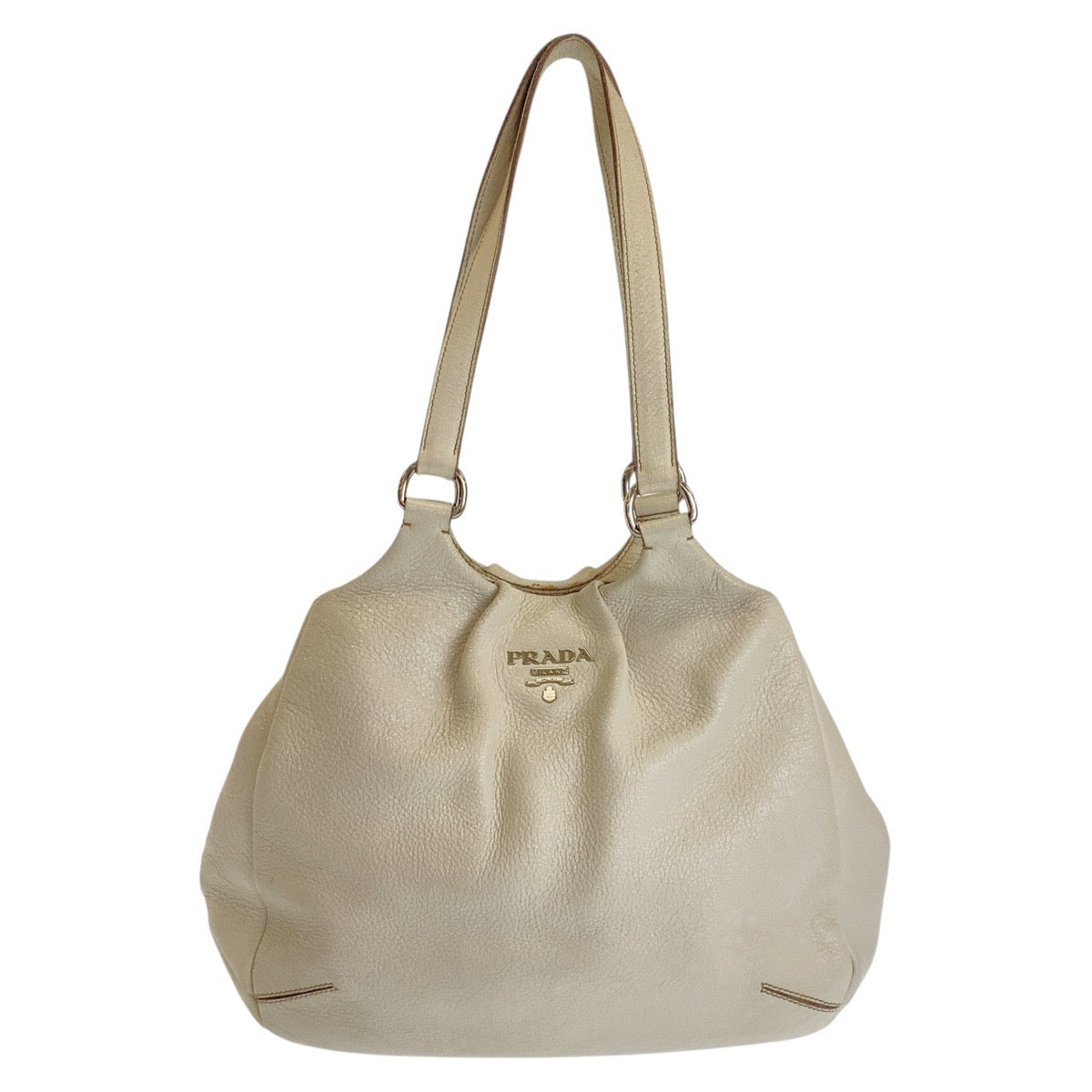 PRADA Shoulder Bag leather White SilverMetal Women Used Authentic