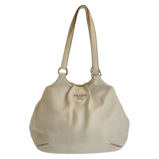 PRADA Shoulder Bag leather White SilverMetal Women Used Authentic