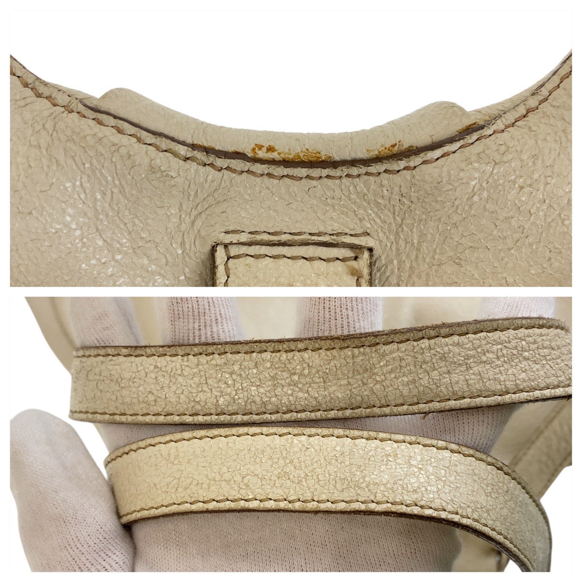 PRADA Shoulder Bag leather White SilverMetal Women Used Authentic