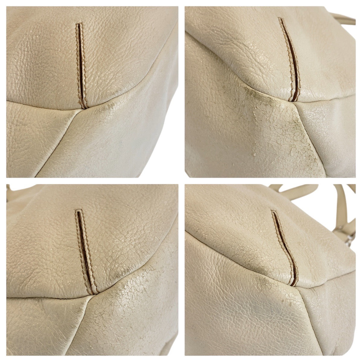 PRADA Shoulder Bag leather White SilverMetal Women Used Authentic