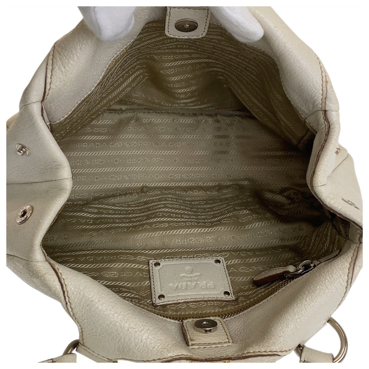 PRADA Shoulder Bag leather White SilverMetal Women Used Authentic