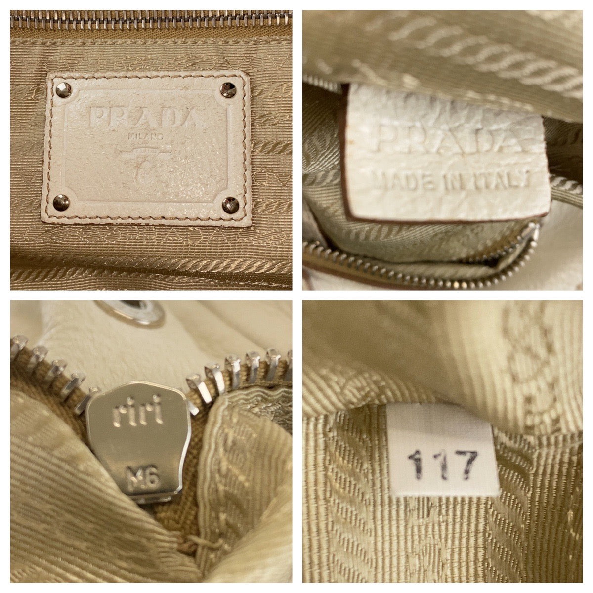 PRADA Shoulder Bag leather White SilverMetal Women Used Authentic