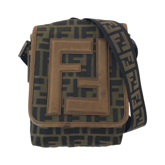 FENDI Shoulder Bag canvas Brown Gold Metal Shoulder Bag pochette Zucca FF logo Women Used Authentic
