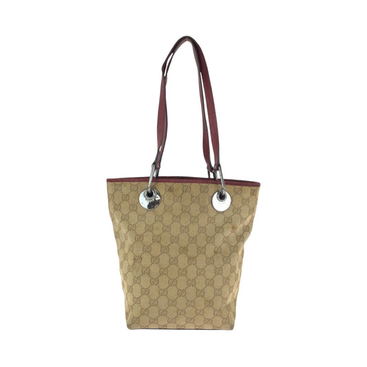 GUCCI Tote Bag 120840 GG canvas Beige Red SilverMetal Tote Bag handbag Women Used Authentic