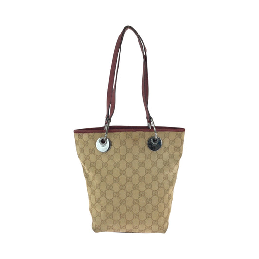 GUCCI Tote Bag 120840 GG canvas Beige Red SilverMetal Tote Bag handbag Women Used Authentic