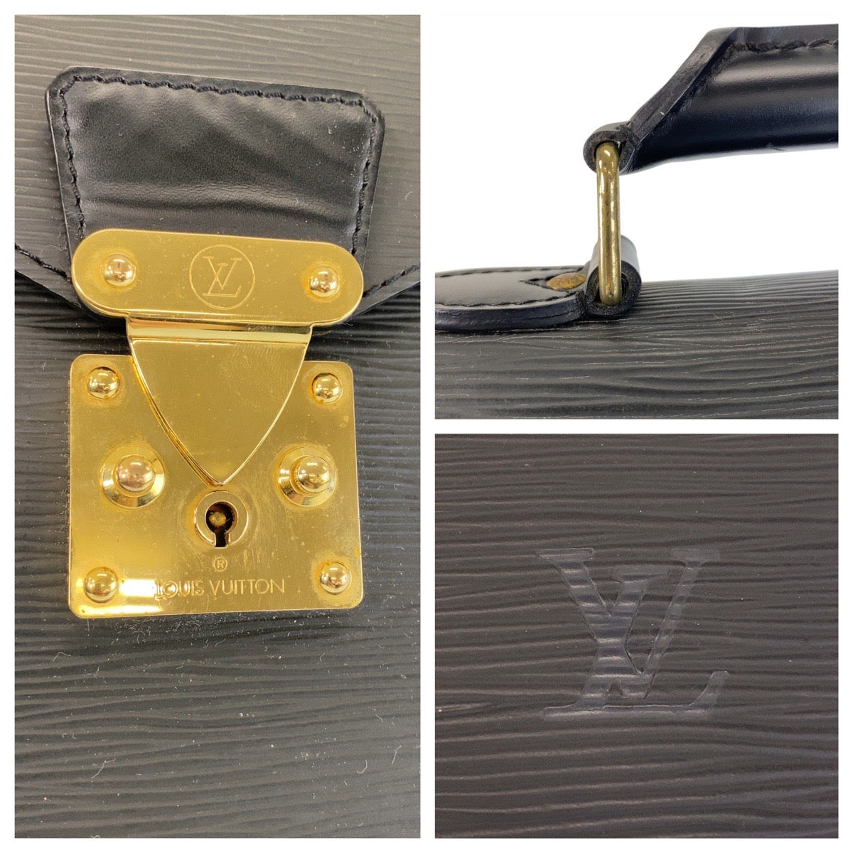 LOUIS VUITTON Business bag M54422 leather Black GoldMetal Business bag briefcase Epi Serviet Conseiller mens Used Authentic