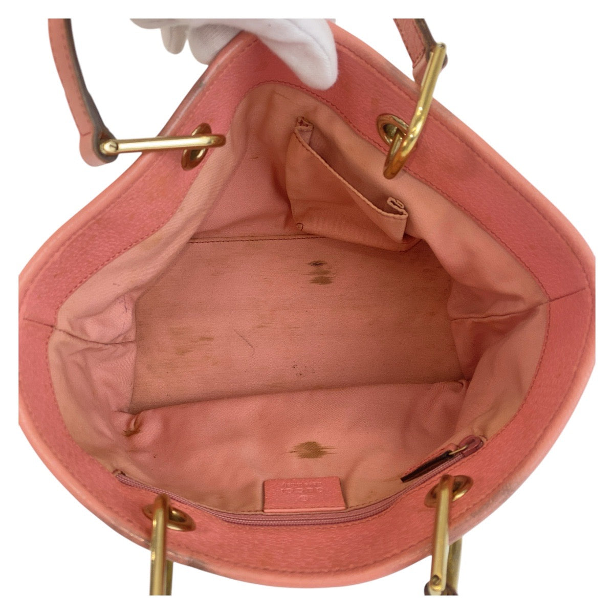 GUCCI Tote Bag 120844 GG canvas, leather Beige Pink Gold Metal Tote Bag handbag Women Used Authentic
