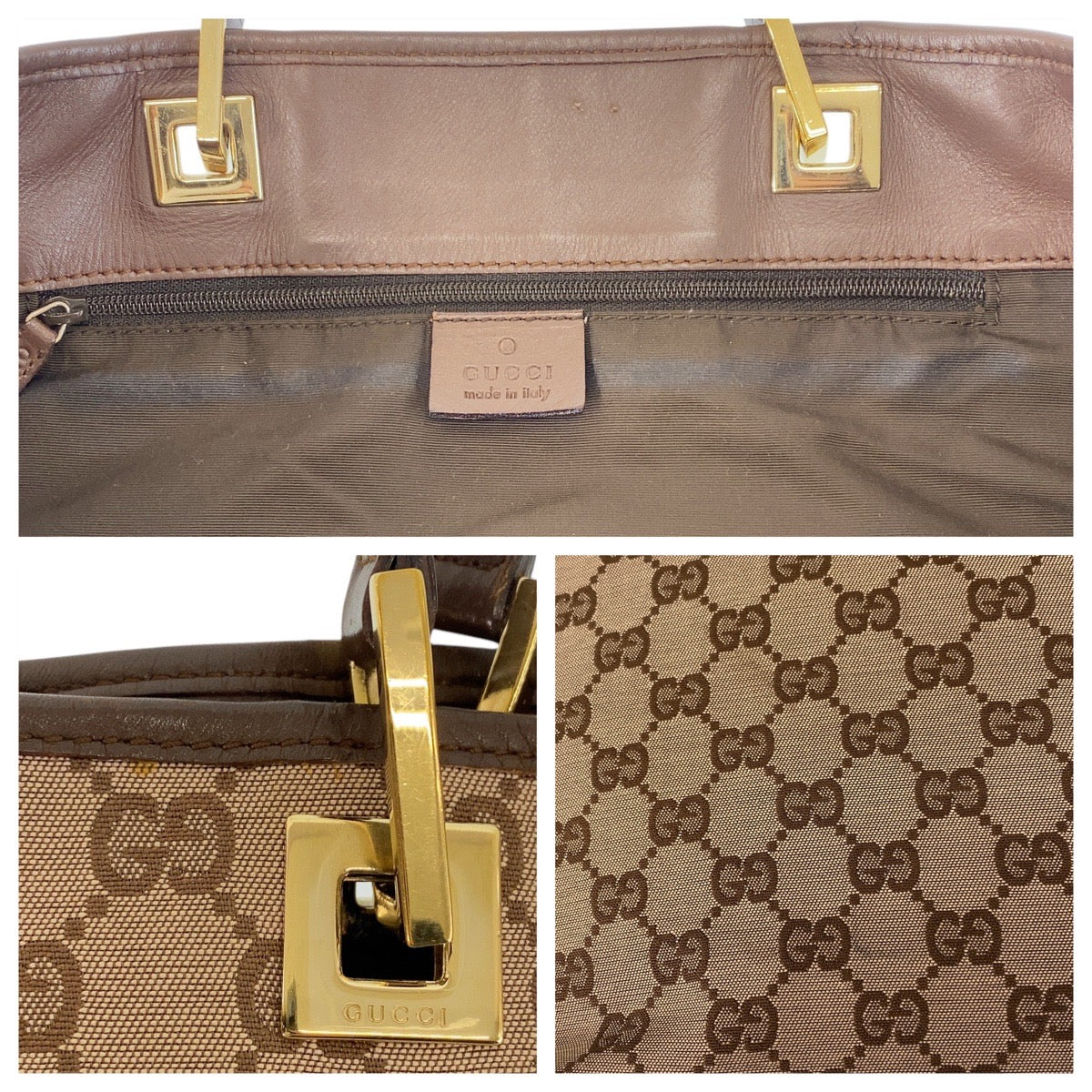 GUCCI Tote Bag 002 1098 GG canvas, leather Beige Brown Gold Metal Tote Bag Shoulder Bag Women Used Authentic