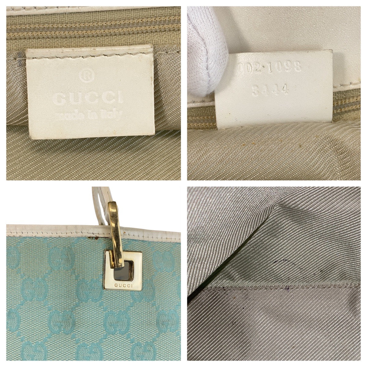 GUCCI Tote Bag 002 1098 GG canvas, leather Mint Green Gold Metal Tote Bag Shoulder Bag Women Used Authentic
