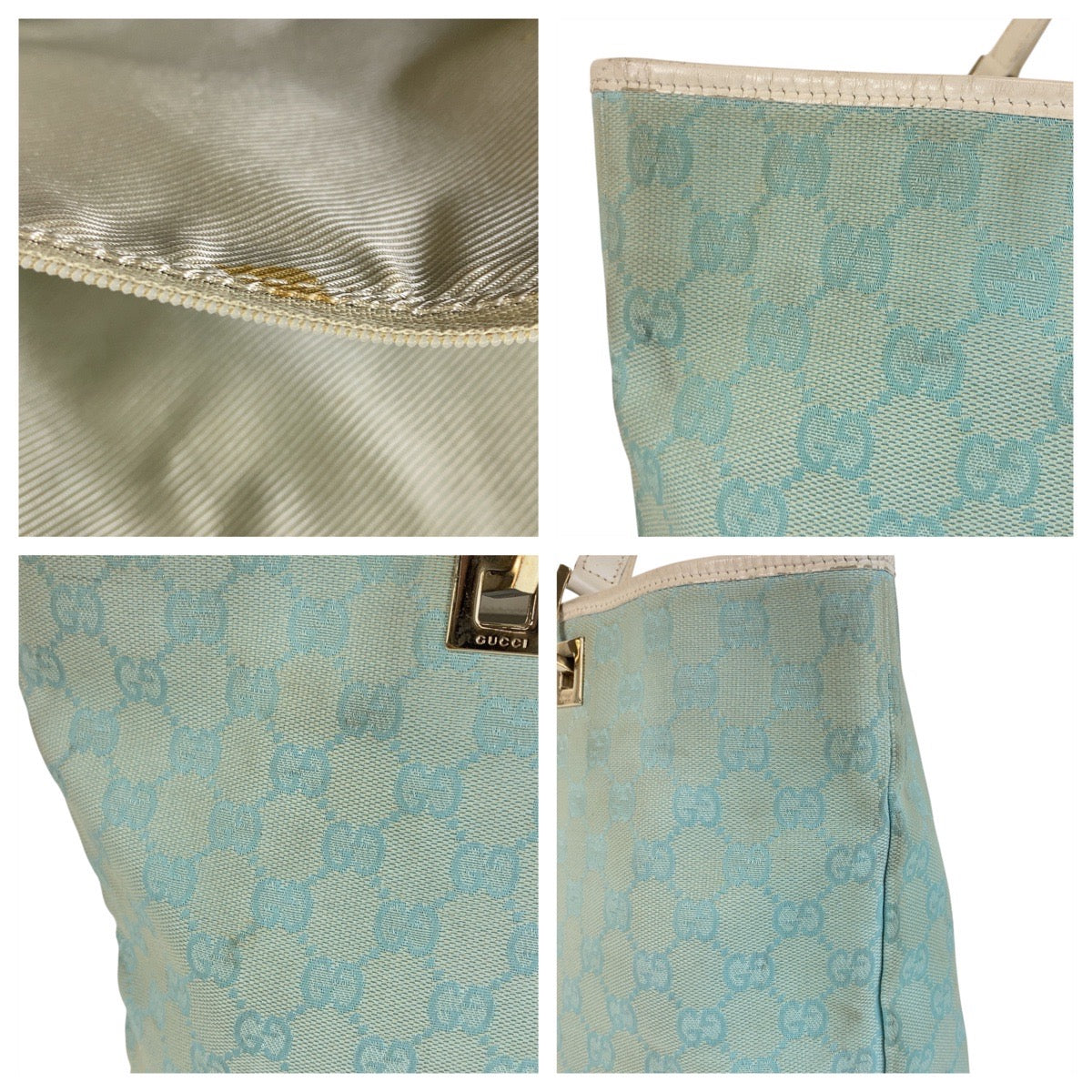 GUCCI Tote Bag 002 1098 GG canvas, leather Mint Green Gold Metal Tote Bag Shoulder Bag Women Used Authentic