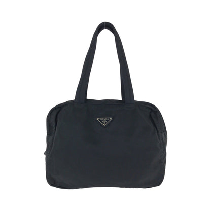 PRADA Handbag Nylon Black SilverMetal Handbag Tote Bag Test Triangle With logo Women Used Authentic