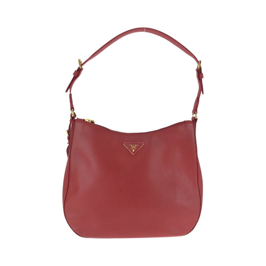 PRADA Shoulder Bag leather Red Gold Metal One Shoulder Bag Safiano Hobo Women Used Authentic