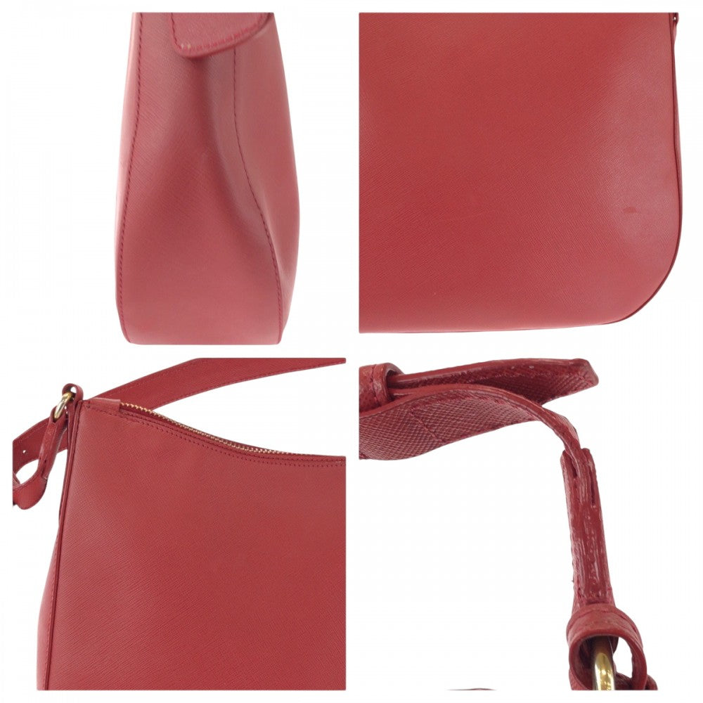PRADA Shoulder Bag leather Red Gold Metal One Shoulder Bag Safiano Hobo Women Used Authentic