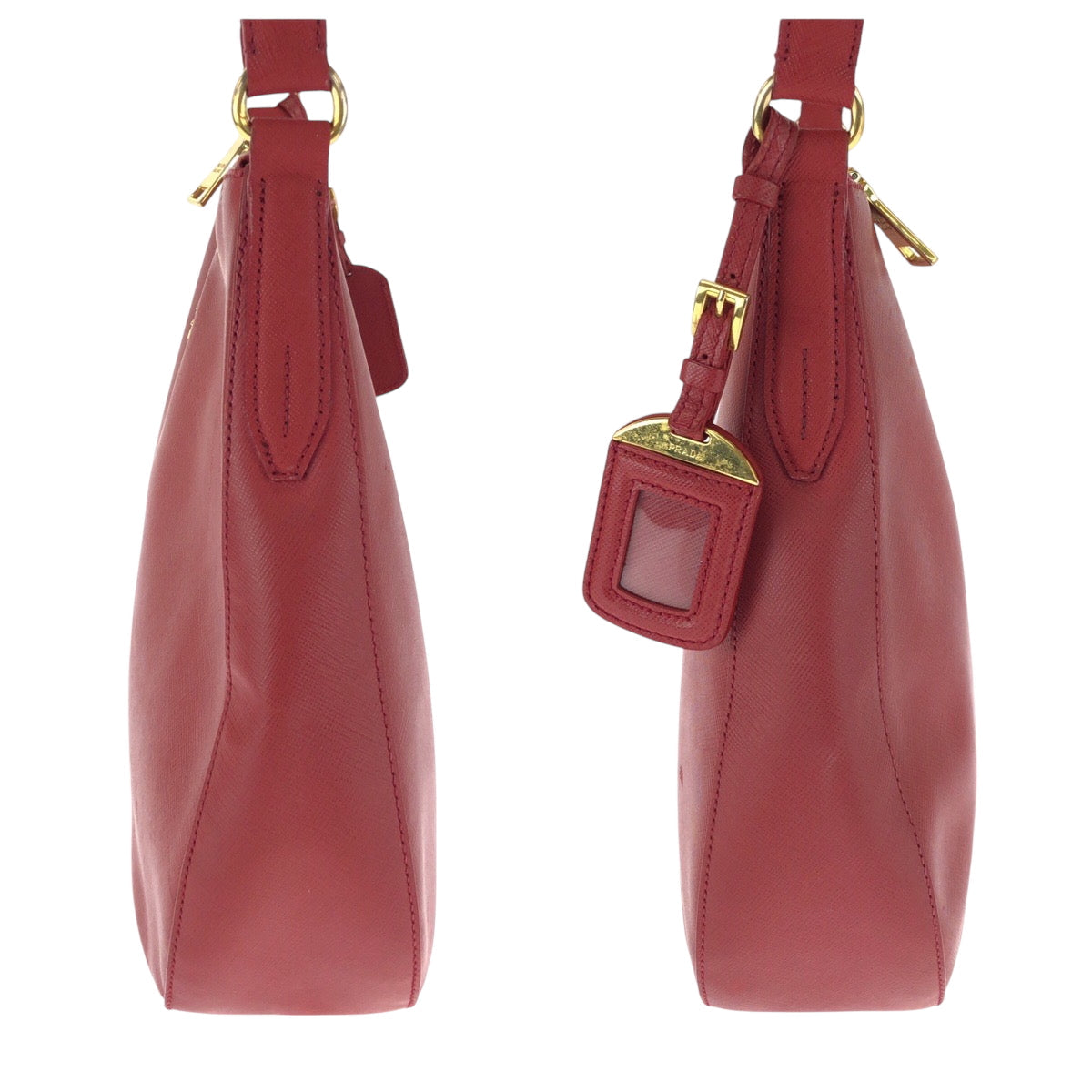 PRADA Shoulder Bag leather Red Gold Metal One Shoulder Bag Safiano Hobo Women Used Authentic