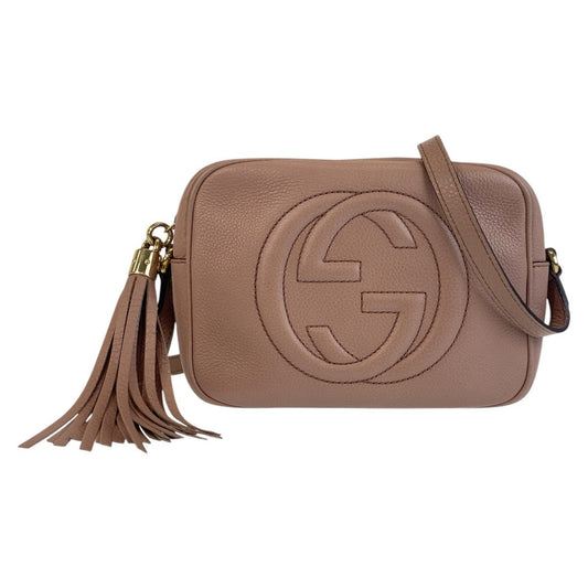 GUCCI Shoulder Bag 303364 leather Pink Beige Gold Metal Shoulder Bag pochette Soho Women Used Authentic