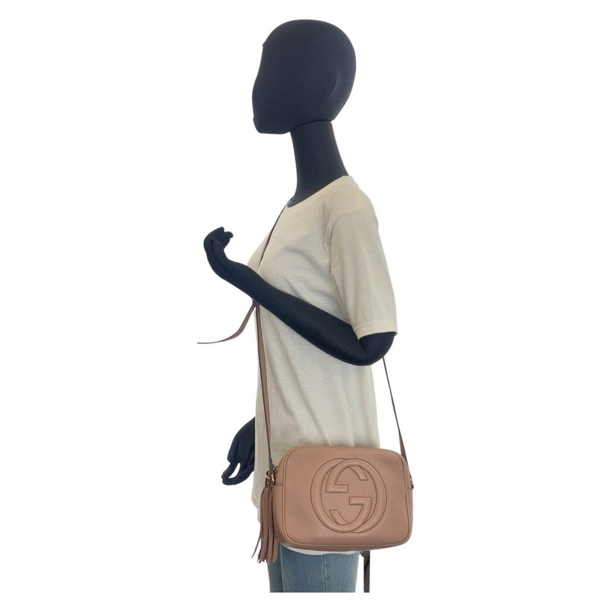 GUCCI Shoulder Bag 303364 leather Pink Beige Gold Metal Shoulder Bag pochette Soho Women Used Authentic