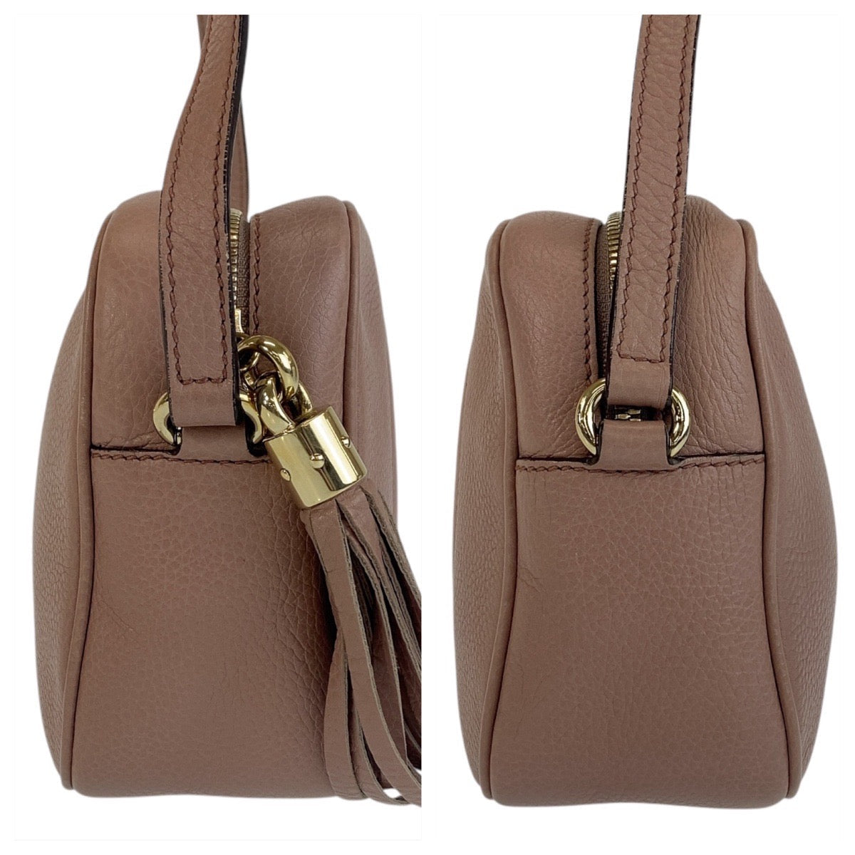 GUCCI Shoulder Bag 303364 leather Pink Beige Gold Metal Shoulder Bag pochette Soho Women Used Authentic