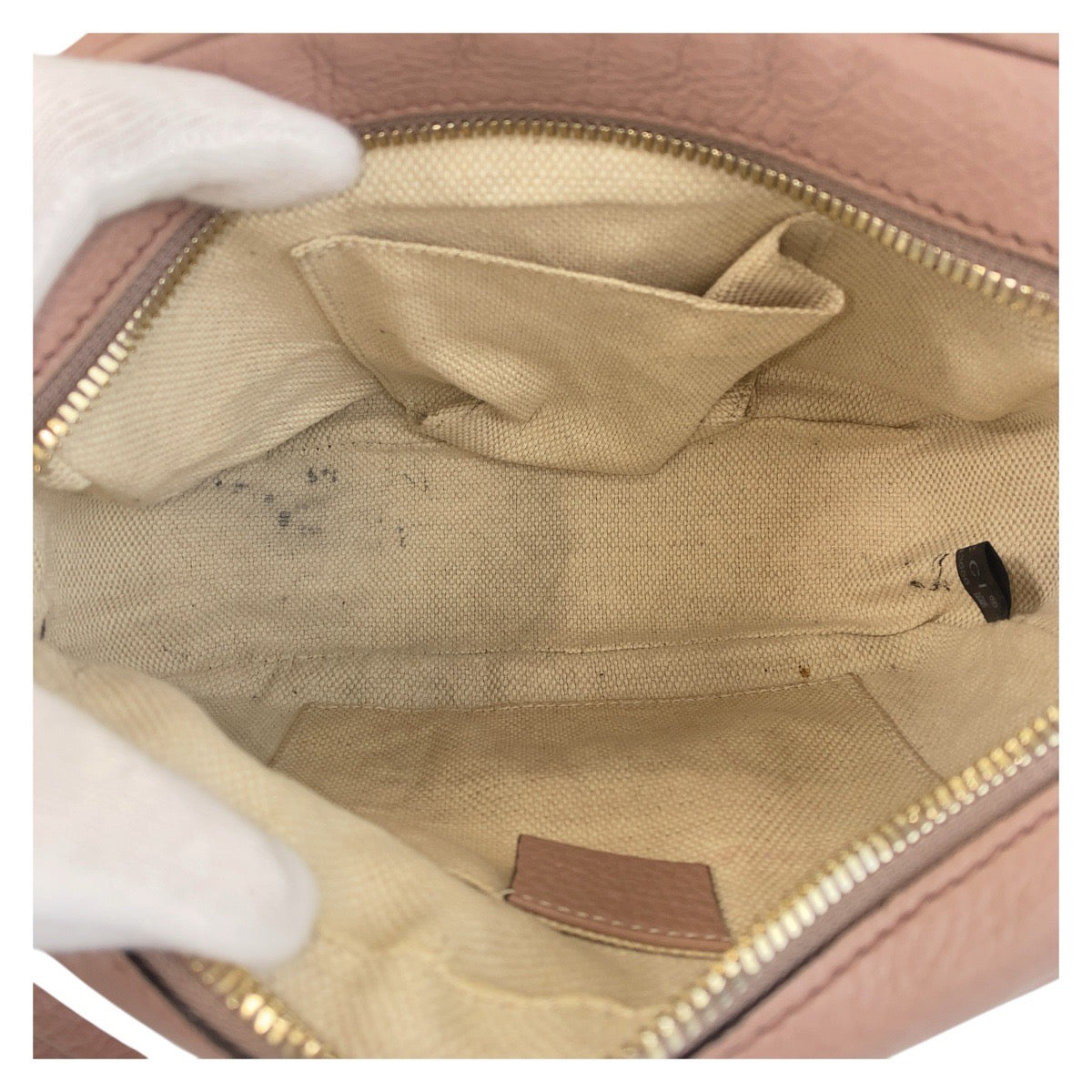 GUCCI Shoulder Bag 303364 leather Pink Beige Gold Metal Shoulder Bag pochette Soho Women Used Authentic