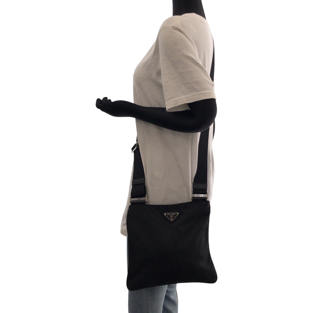 PRADA Shoulder Bag VA0053 Nylon black Shoulder Bag Sacoche Test Triangle With logo mens Used Authentic