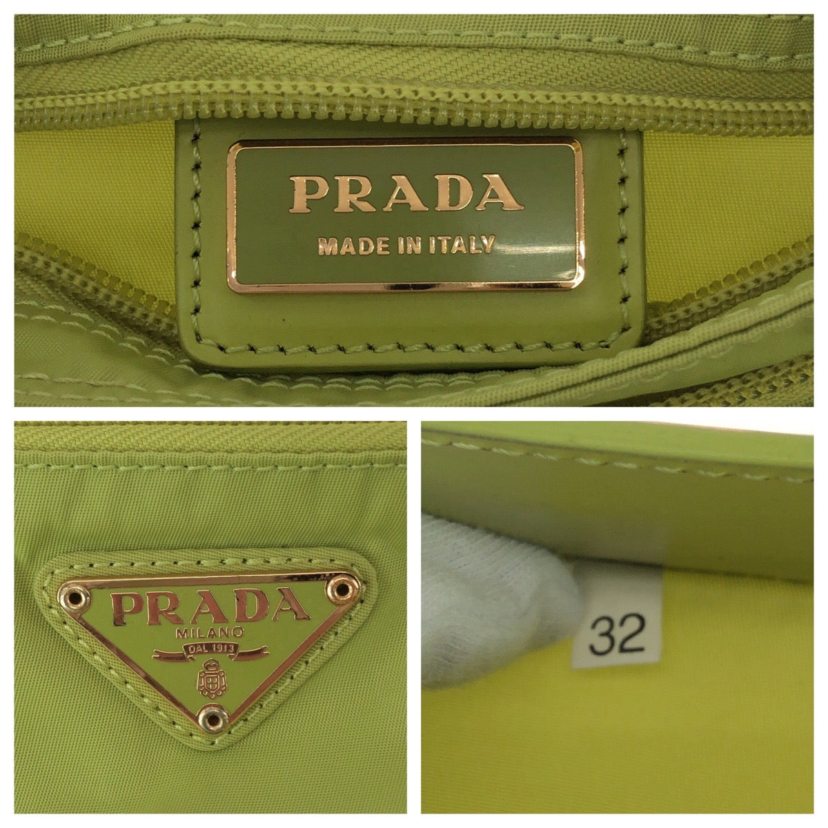 PRADA Shoulder Bag Nylon Light Green Gold Metal Shoulder Bag Sacoche Test Triangle With logo Women Used Authentic