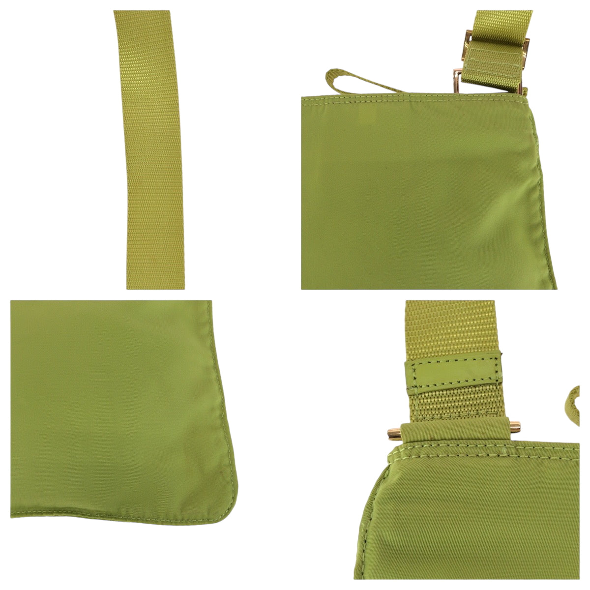 PRADA Shoulder Bag Nylon Light Green Gold Metal Shoulder Bag Sacoche Test Triangle With logo Women Used Authentic
