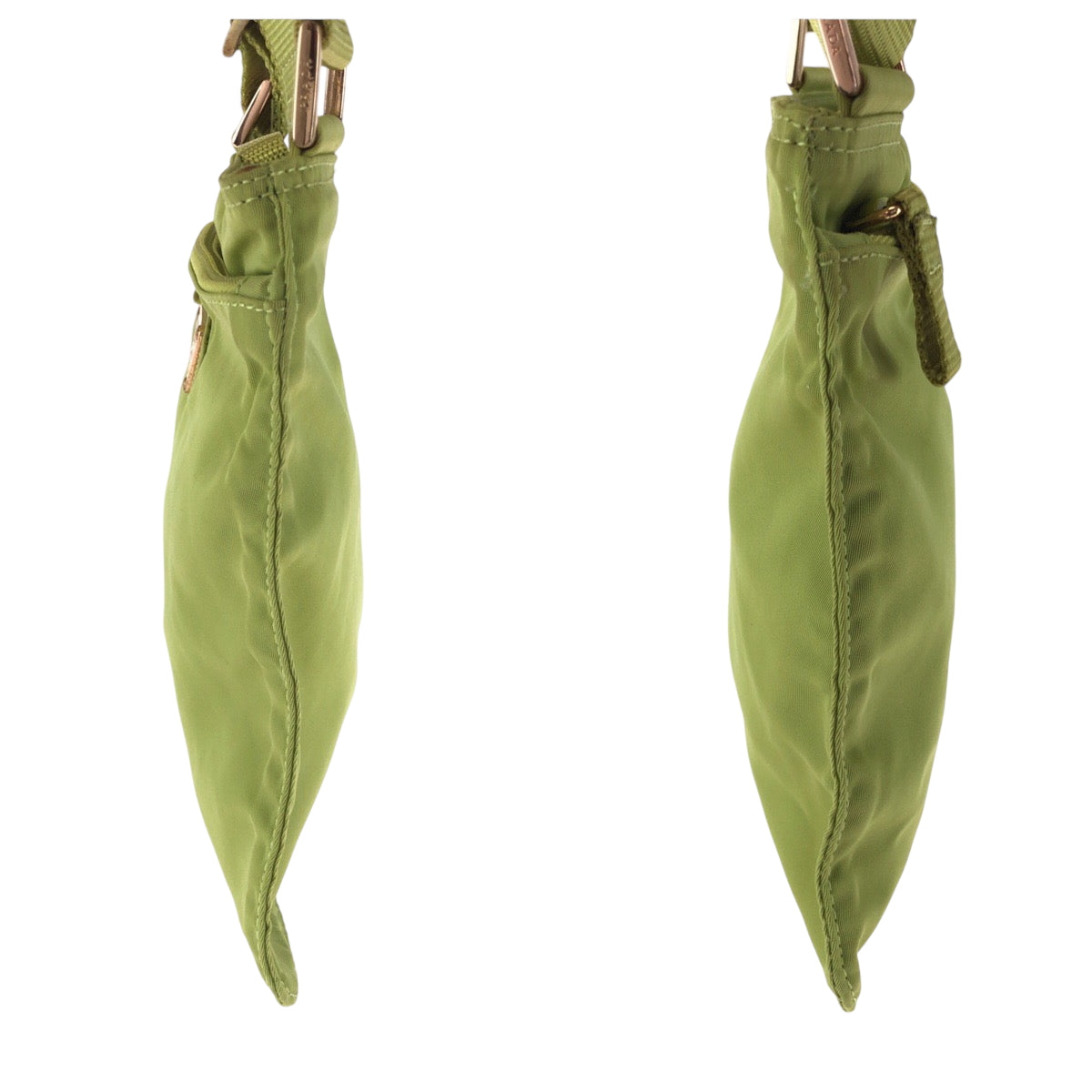 PRADA Shoulder Bag Nylon Light Green Gold Metal Shoulder Bag Sacoche Test Triangle With logo Women Used Authentic