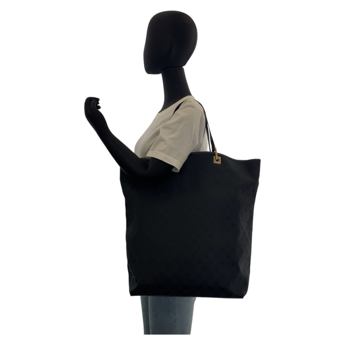 GUCCI Tote Bag 002 1097 GG canvas, leather Black GoldMetal Tote Bag Shoulder Bag Women Used Authentic