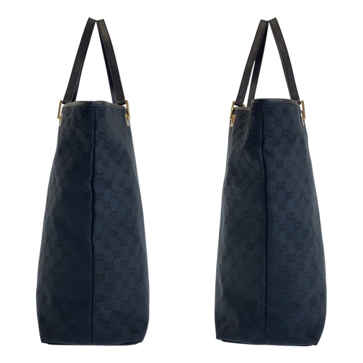 GUCCI Tote Bag 002 1097 GG canvas, leather Black GoldMetal Tote Bag Shoulder Bag Women Used Authentic