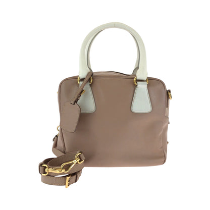 PRADA Shoulder Bag leather Pink White Gold Metal Shoulder Bag Handbag 2way Safiano Women Used Authentic