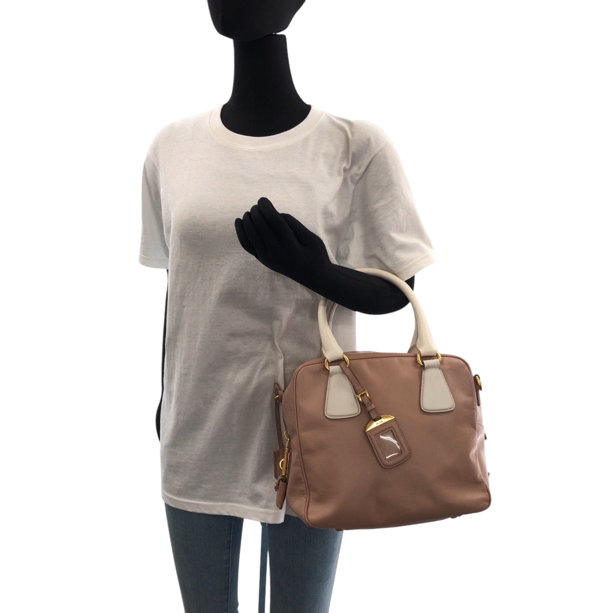 PRADA Shoulder Bag leather Pink White Gold Metal Shoulder Bag Handbag 2way Safiano Women Used Authentic