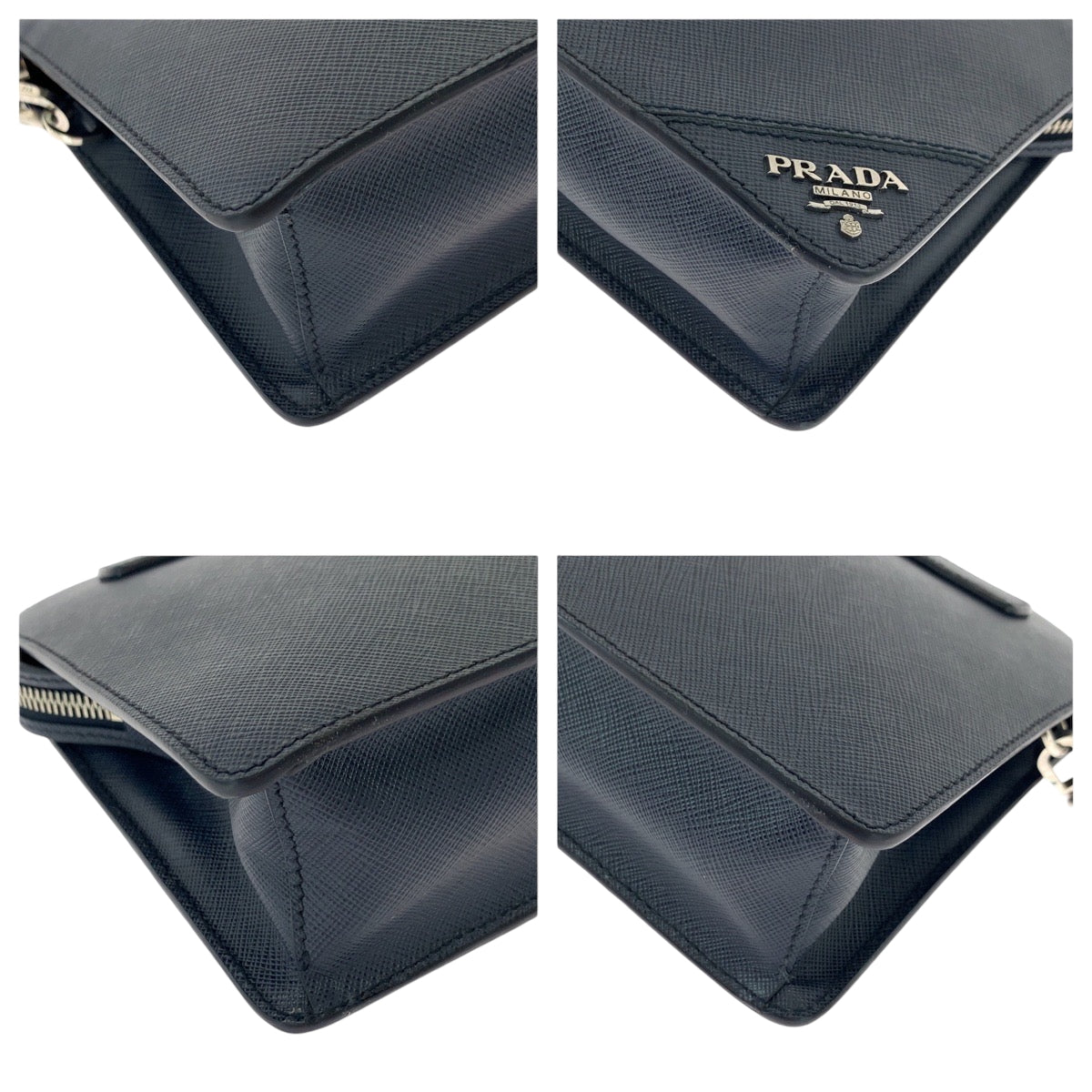 PRADA Clutch bag 2VF056 leather Navy SilverMetal Clutch bag business bag Safiano logo mens Used Authentic