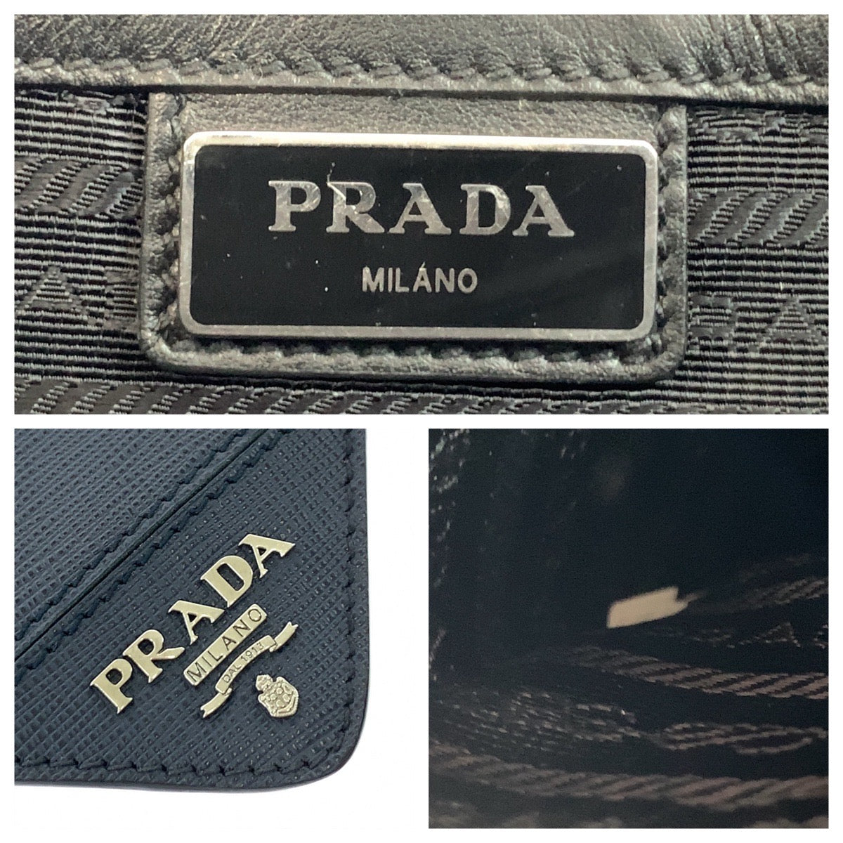 PRADA Clutch bag 2VF056 leather Navy SilverMetal Clutch bag business bag Safiano logo mens Used Authentic