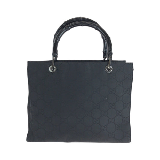 GUCCI Handbag 002 1016 Nylon black Handbag Tote Bag Bamboo Women Used Authentic