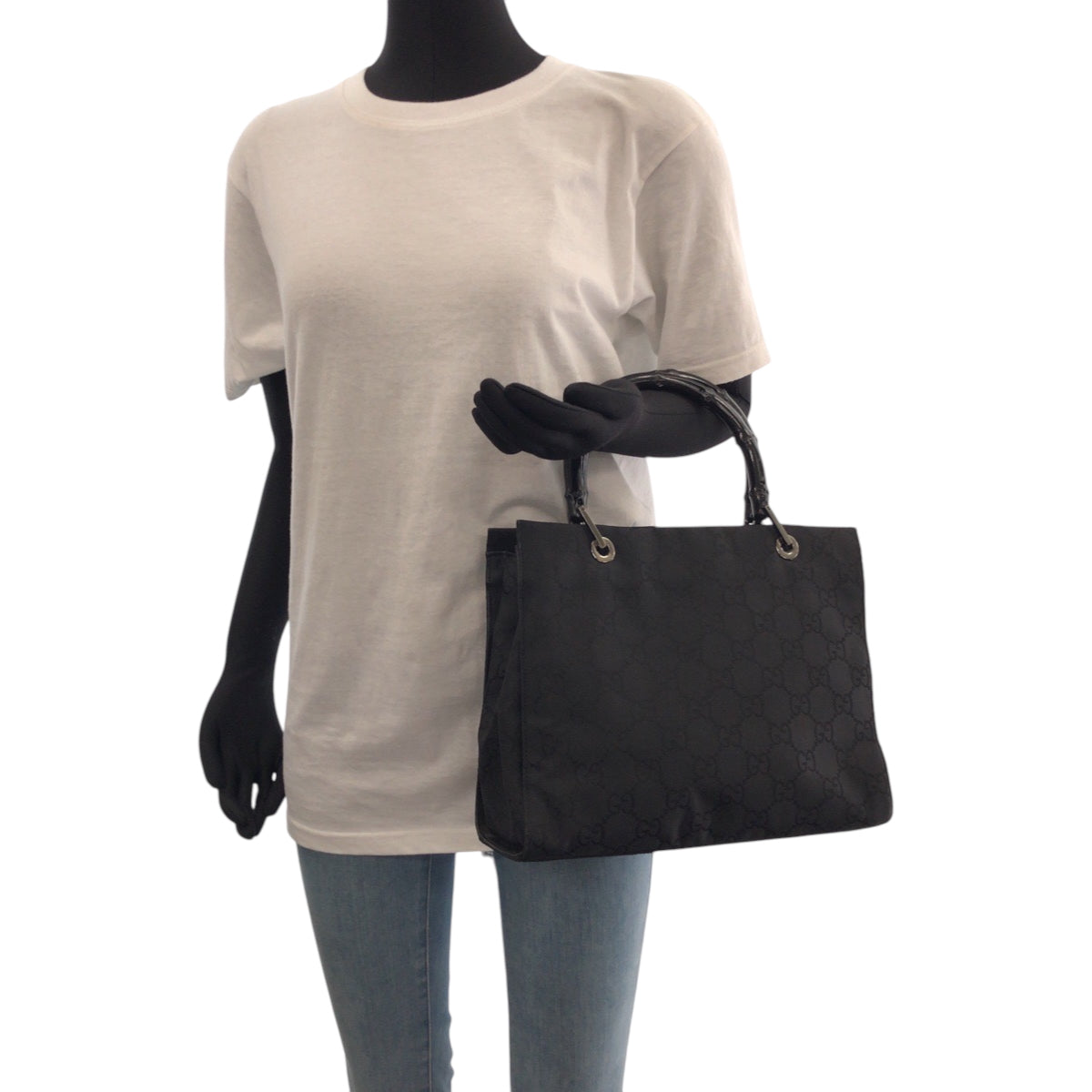 GUCCI Handbag 002 1016 Nylon black Handbag Tote Bag Bamboo Women Used Authentic
