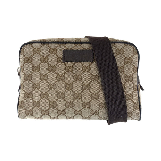 GUCCI Sling bag 449174 GG canvas, leather Brown Silver Metal Sling bag Waist bag mens Used Authentic