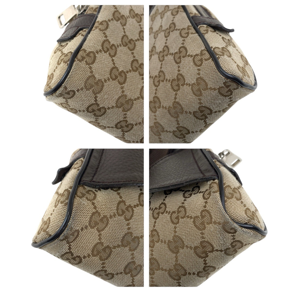 GUCCI Sling bag 449174 GG canvas, leather Brown Silver Metal Sling bag Waist bag mens Used Authentic